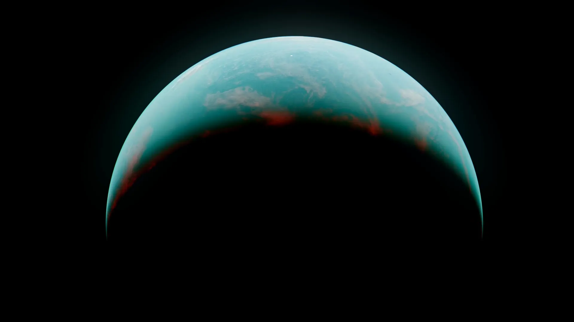 Ambient space render: a planet crescent as a ship passes